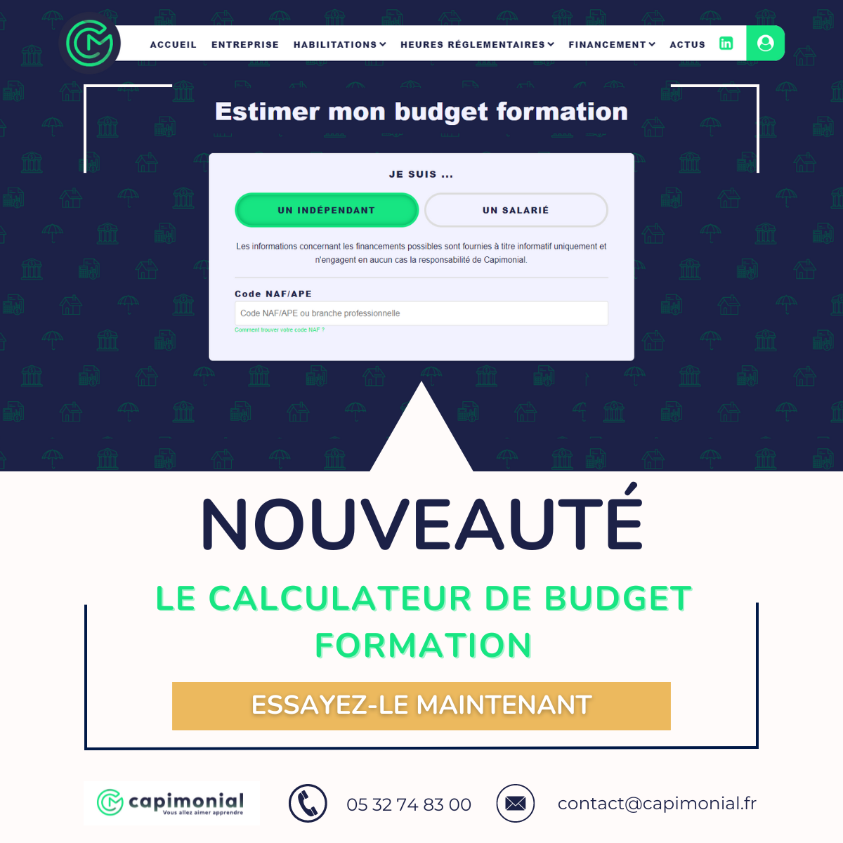 Chez Capimonial, nous comprenons que financer votre formation est une étape cruciale pour votre développement professionnel. C'est pourquoi nous sommes ravis de vous présenter notre tout nouvel outil : le Calculateur de Budget Formation.